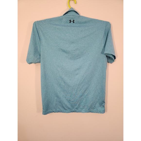 Under Armour Polo Shirt Mens Large Blue Short Sleeve Golf Athleisure Geometric - Picture 5 of 10